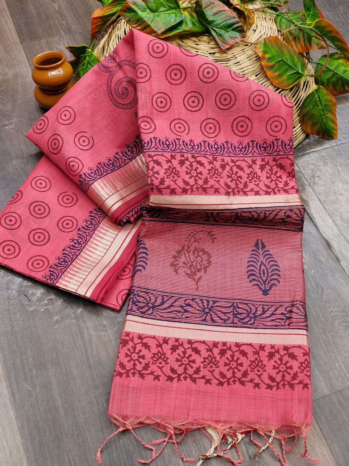 BT-10 DESIGNER LINEN SILK SAREE WITH BLOCK PRINT 