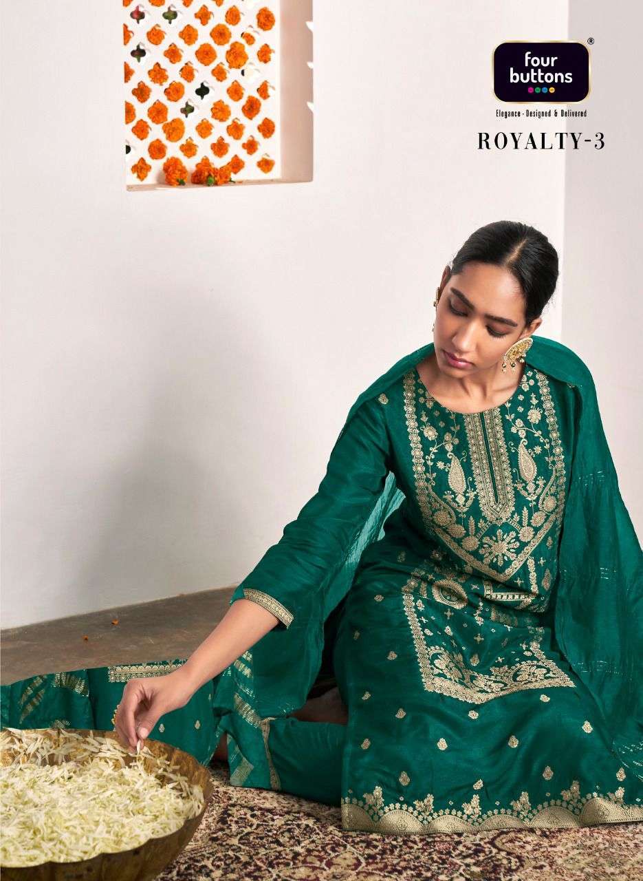 four buttons royalty vol 3 series 1801-1806 pure dola silk readymade suit 