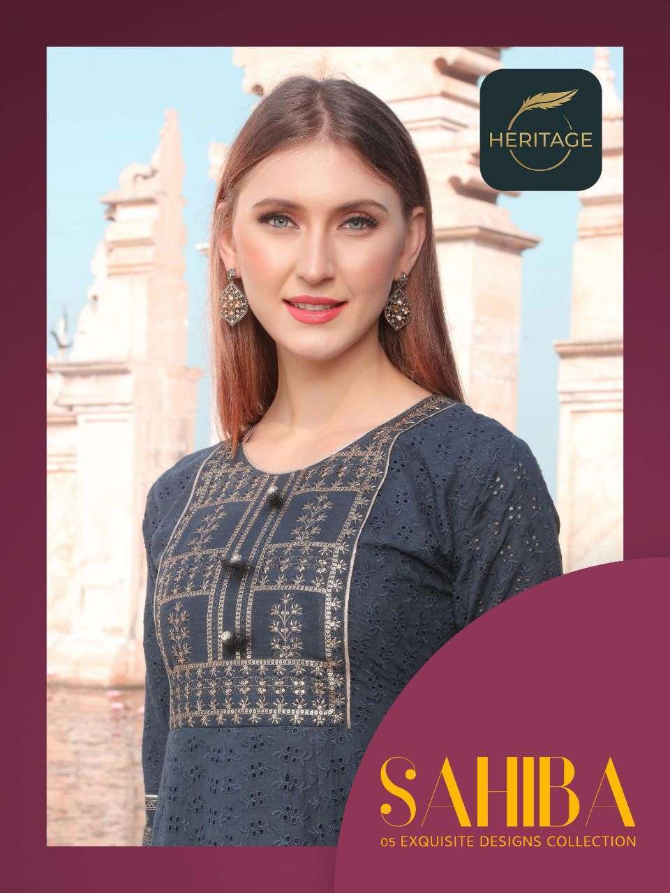 heritage sahiba series 01-05 premium schiffli cotton kurti 