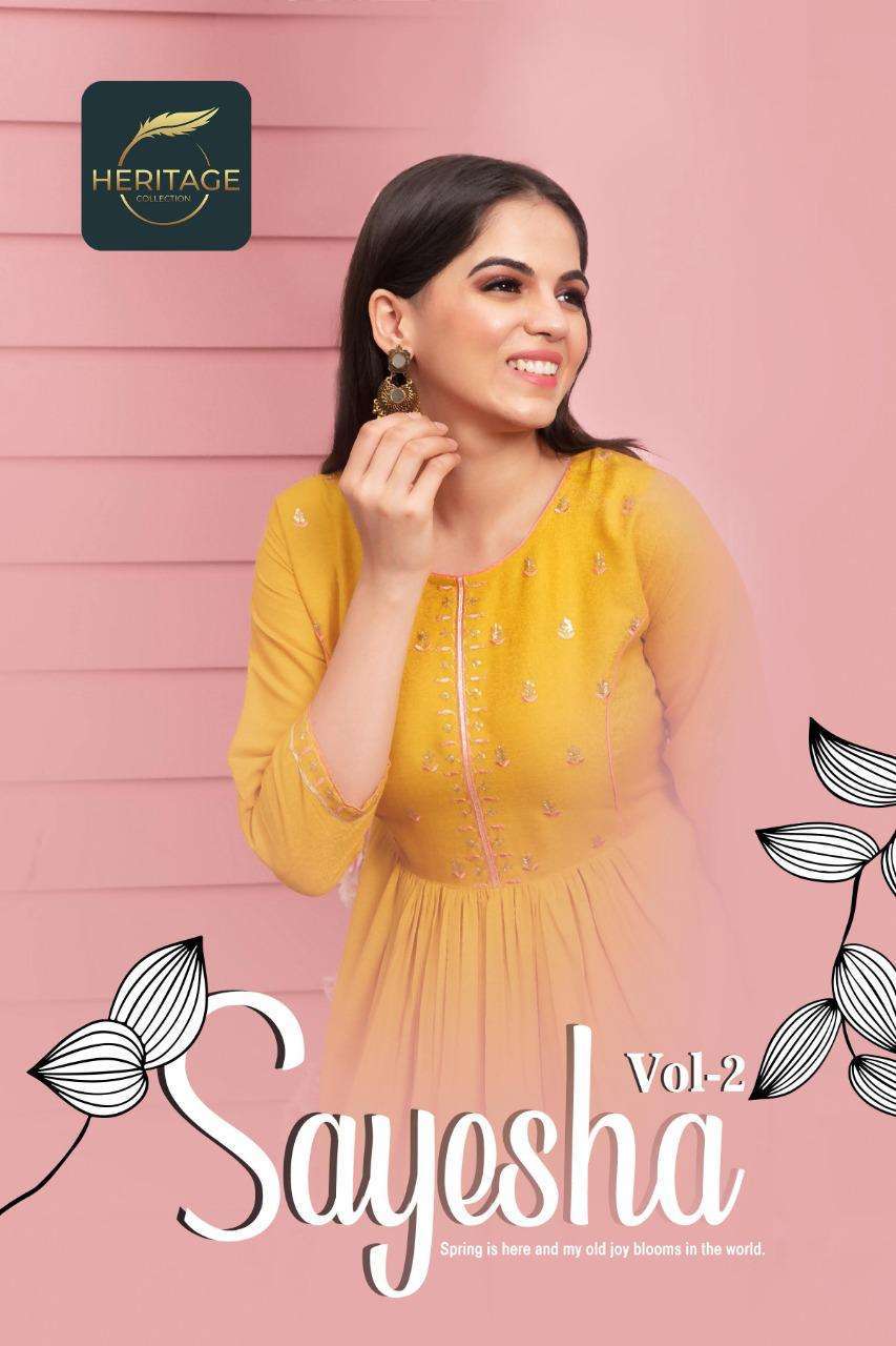 heritage sayesha vol-2 series 001-006 rayon two tone kurti
