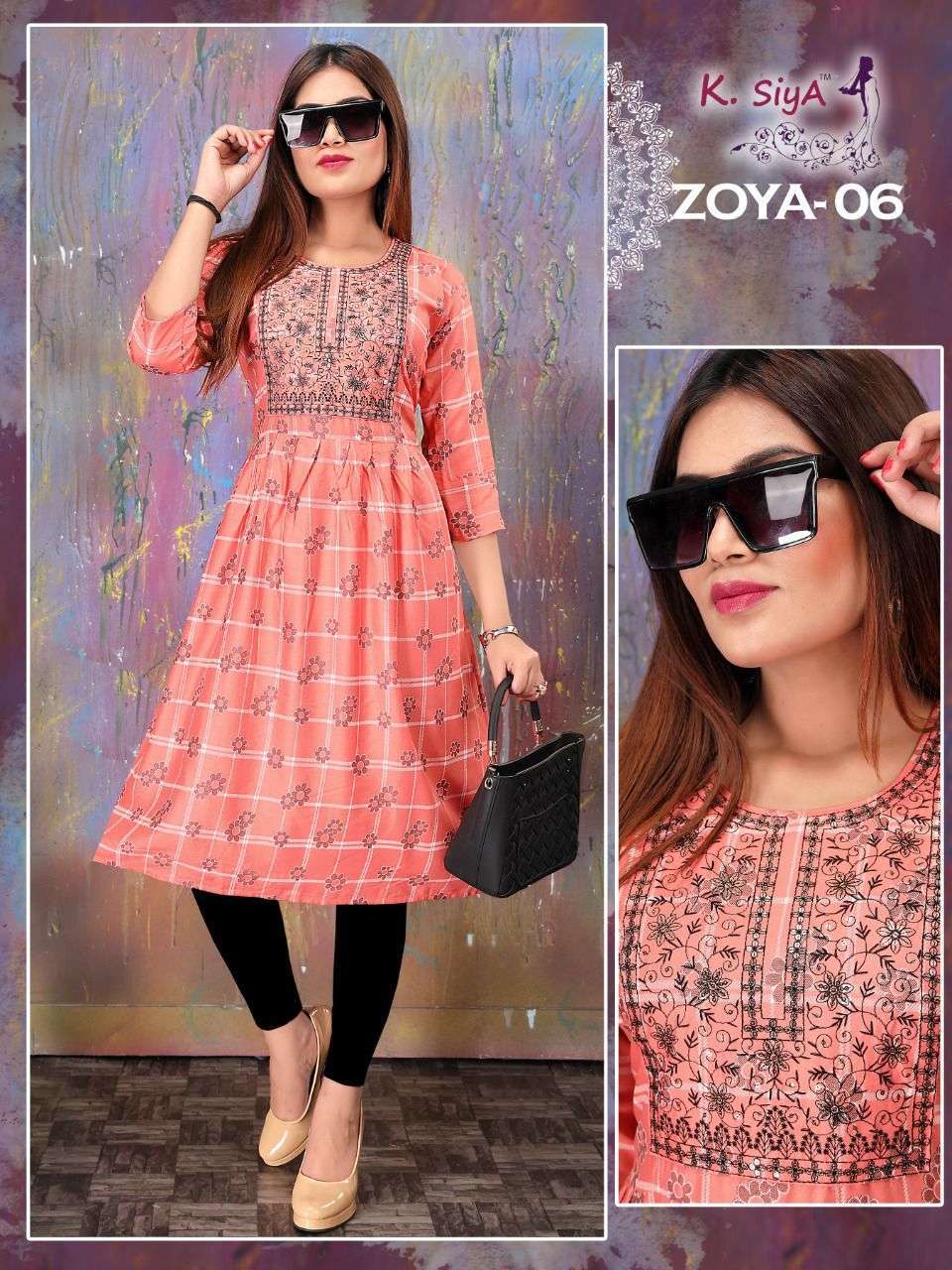 k.siya zoya series 01-08 heavy rayon print kurti 