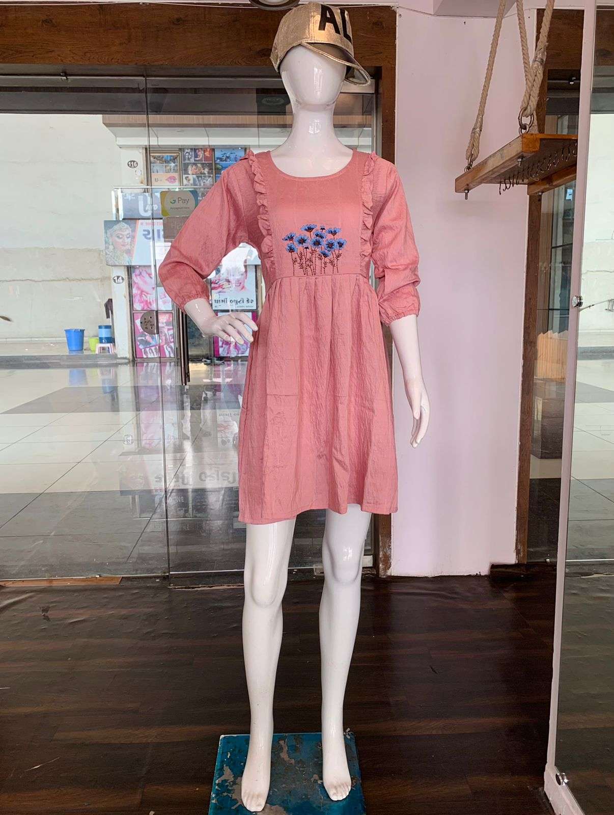 k4u tunic vol 1 decent front frill strips viewing flower embroidery cotton tunic cum short dress