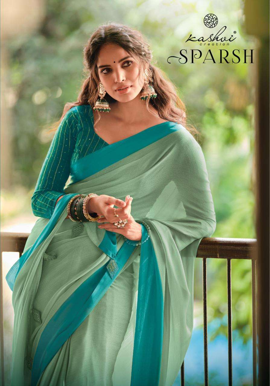 KASHVI SPARSH DESIGNER CRYSTAL MOSS SAREE 