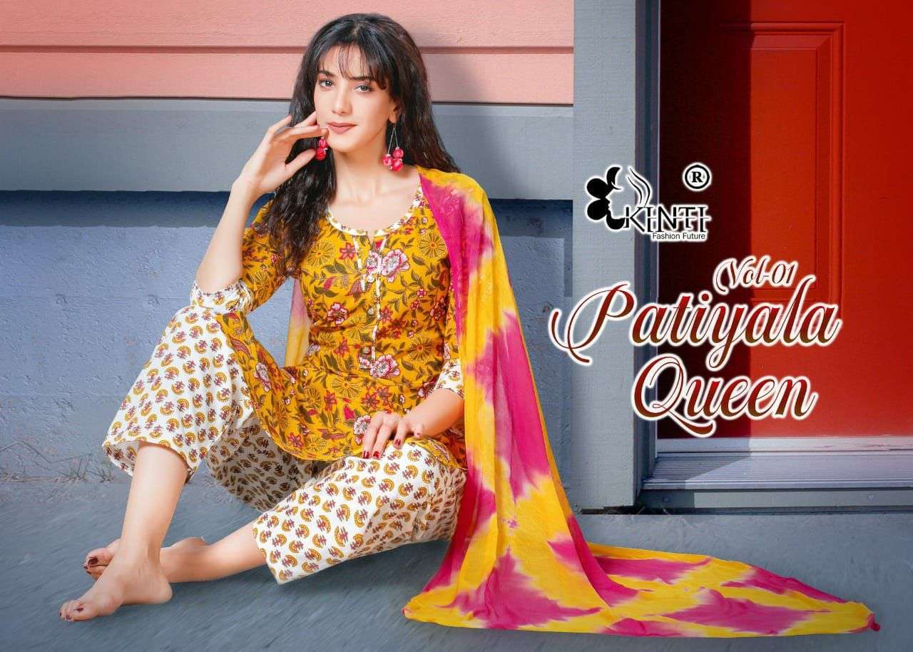 kinti patiyala queen series 1001-1010 cotton cambric readymade suit