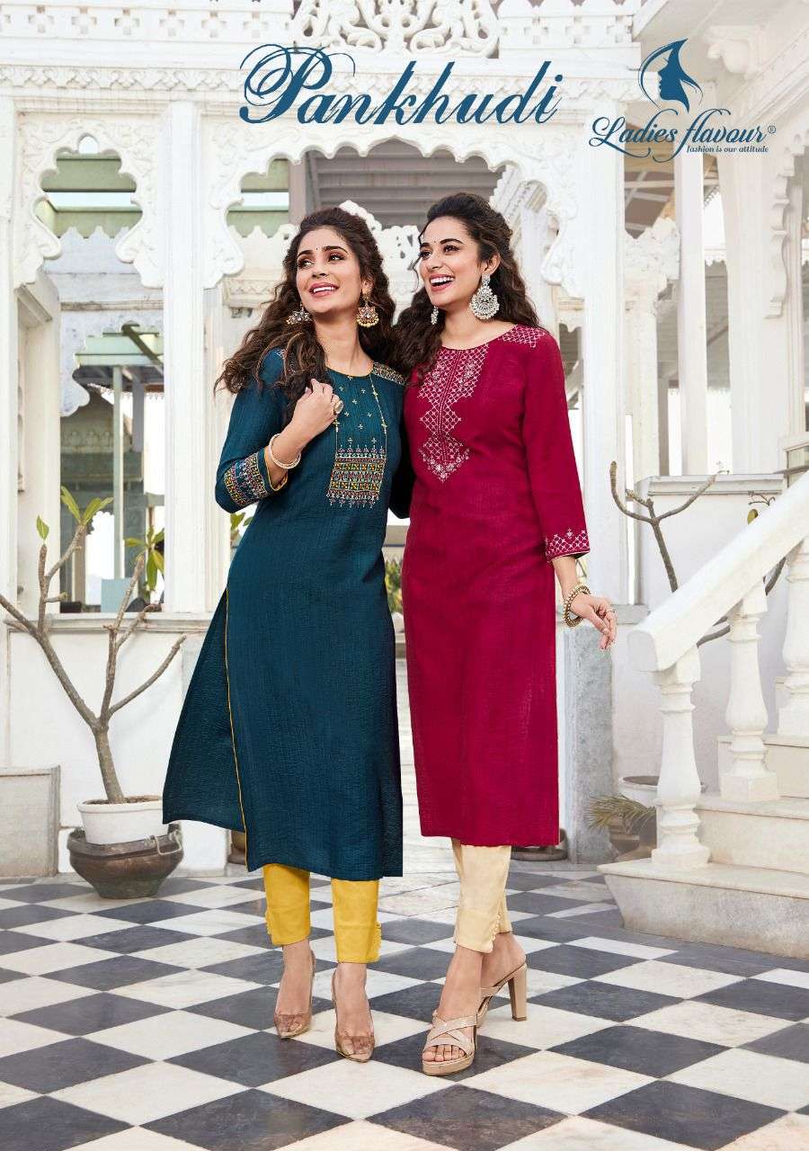 ladies flavour pankhudi series 6001-6006 pure viscose kurti 