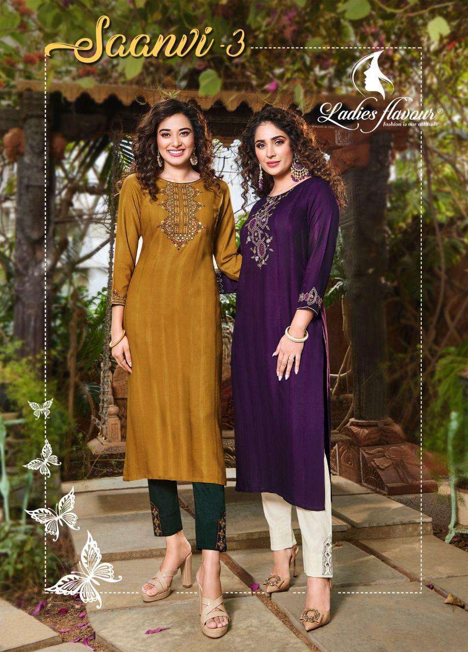 ladies flavour saanvi vol 3 series 4001-4006 pure viscose rayon kurti 