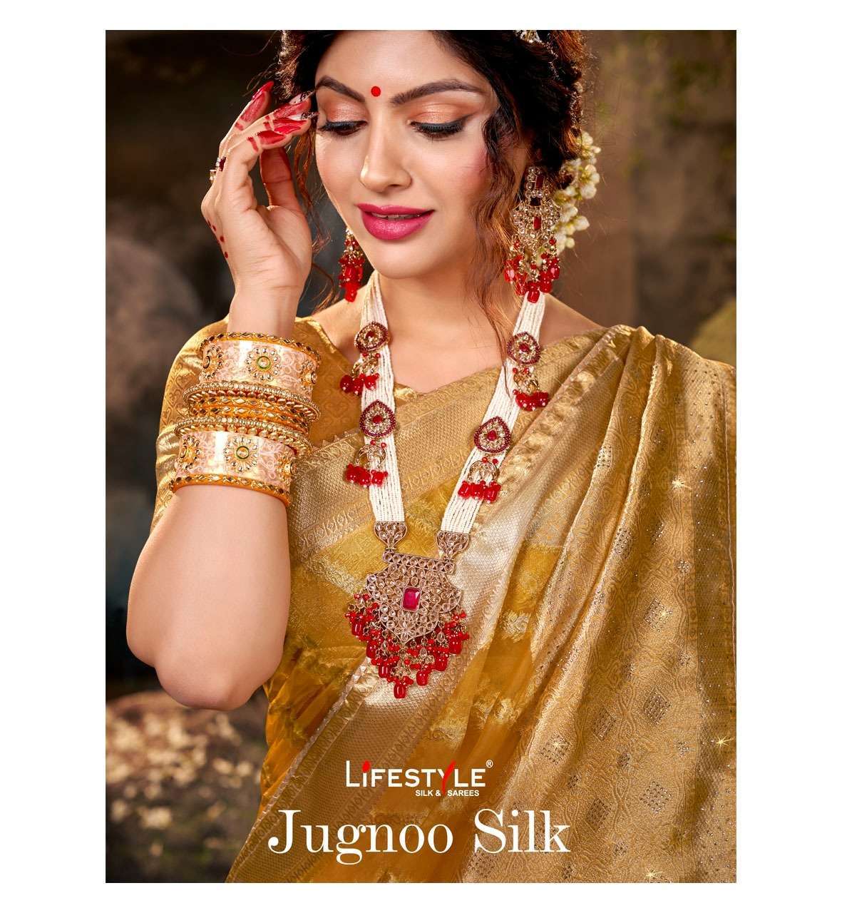 lifestyle jugnoo silk vol 1 series 81281-81286 organza tissue saree