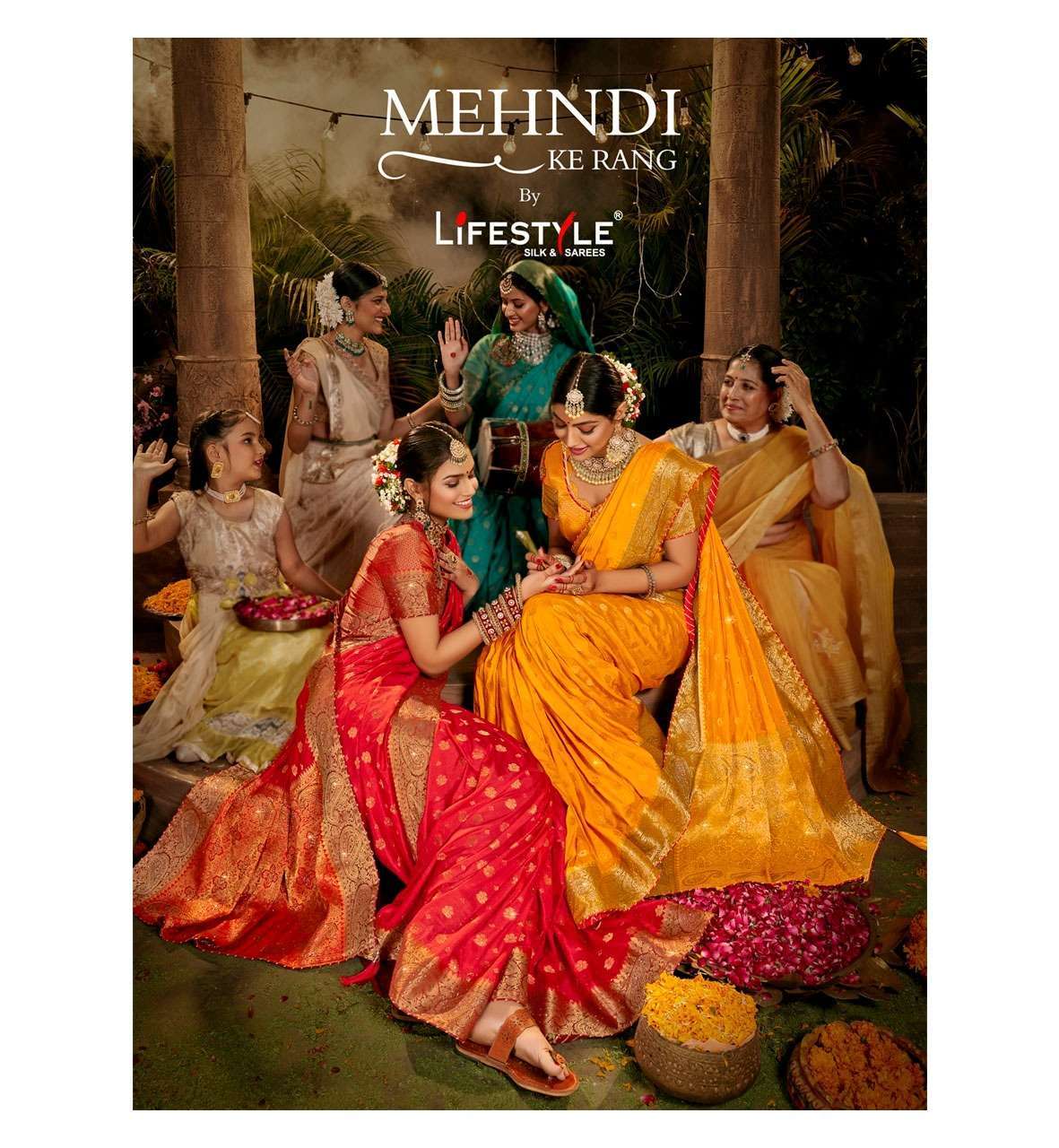 lifestyle mehndi ke rang series 80981-80986 nylon dola saree