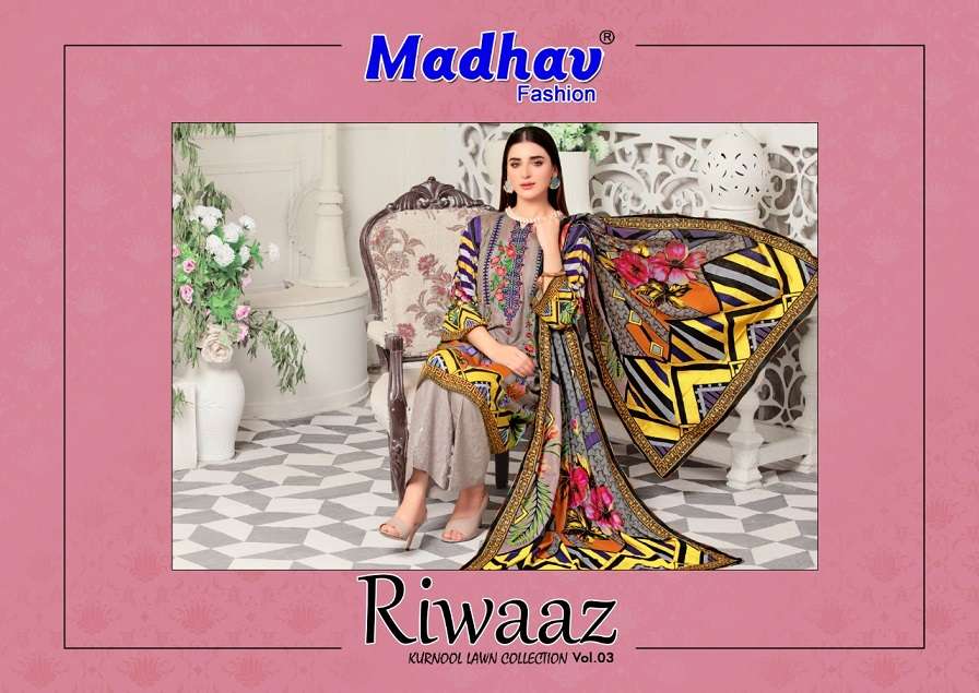 Madhav Riwaaz Vol-3 series 3001-3006 pure lawn cotton suit