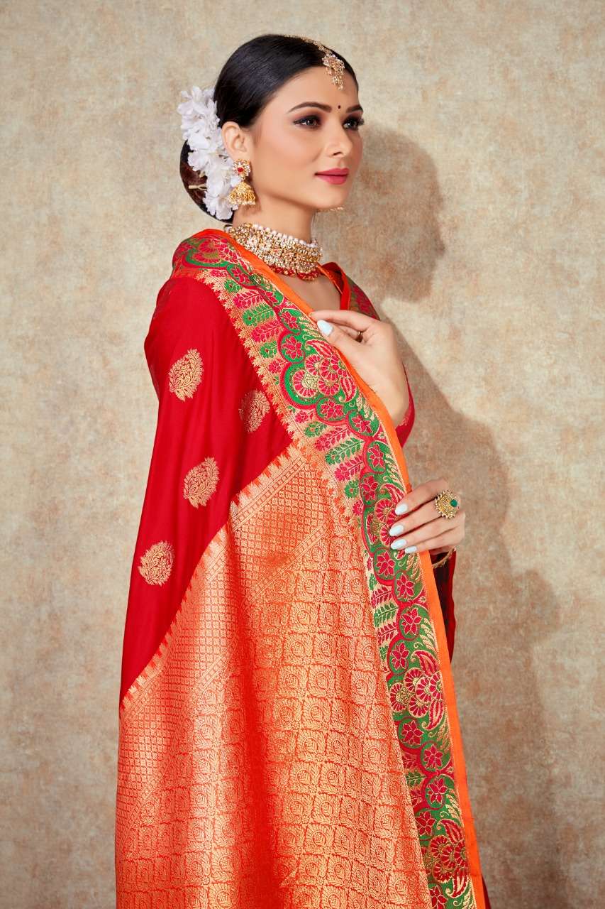 MRUGNAYANI SILK DESIGNER RED SOFT SILK WEAVING SAREE 