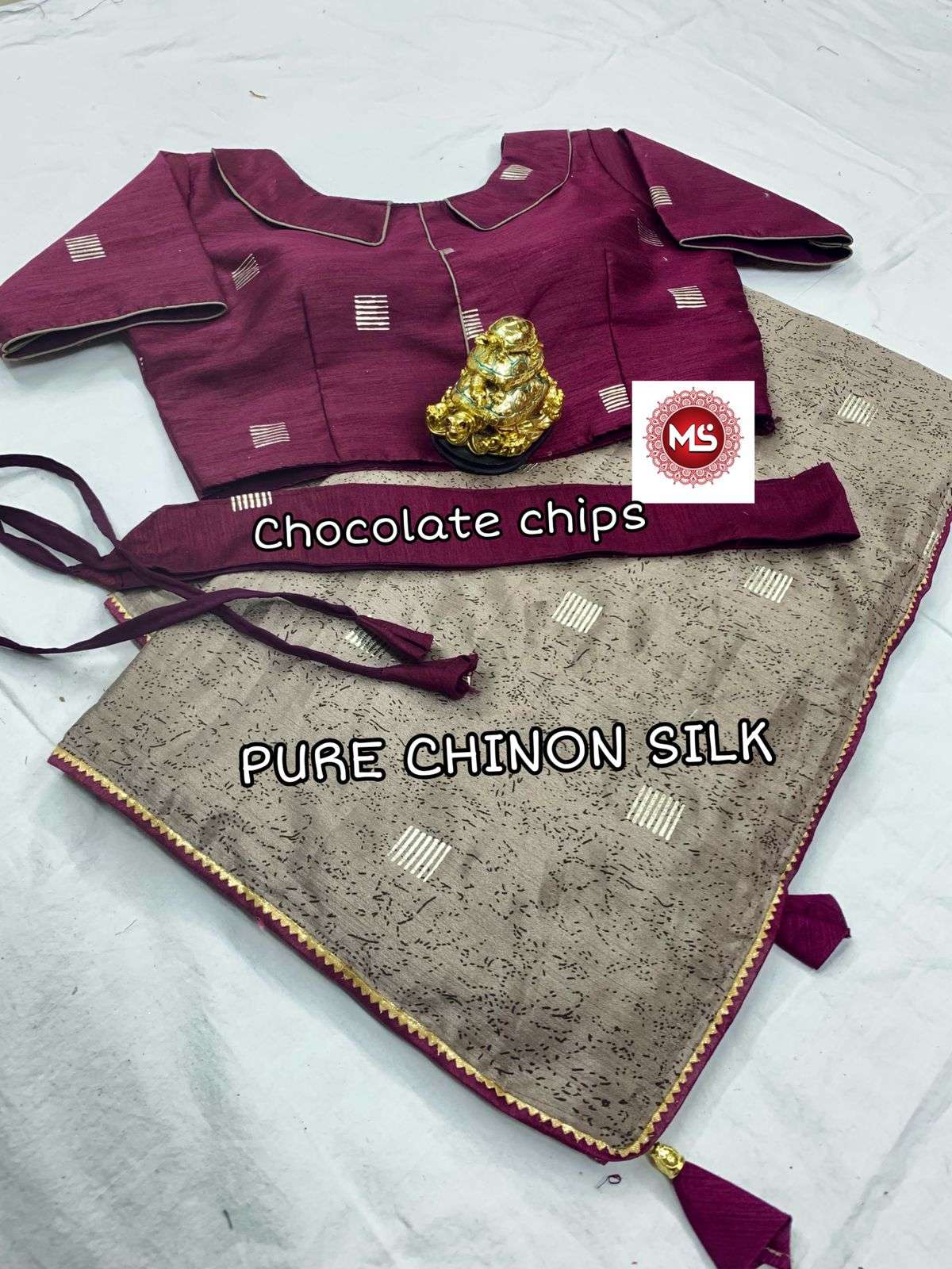 MS BRAND CHOCOLATE CHIPS DESIGNER HEAVY CHINON SILK SAREE 