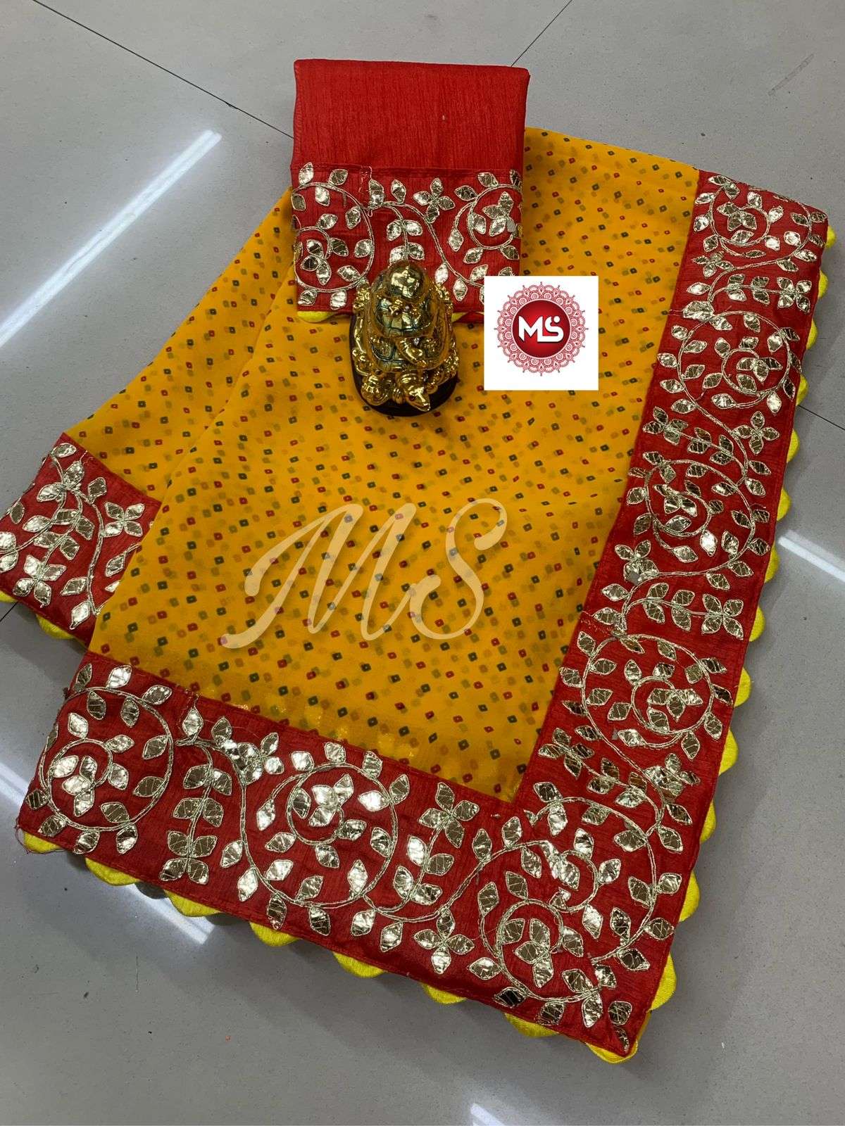 MS BRAND RED N YELLOW DESIGNER GEORGETTE SAREE 