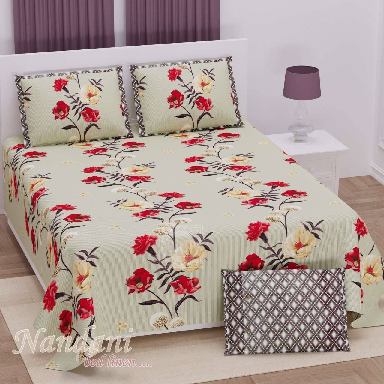 nandini king size 1 bedsheets with 2 pillow cover twill satin floral prints