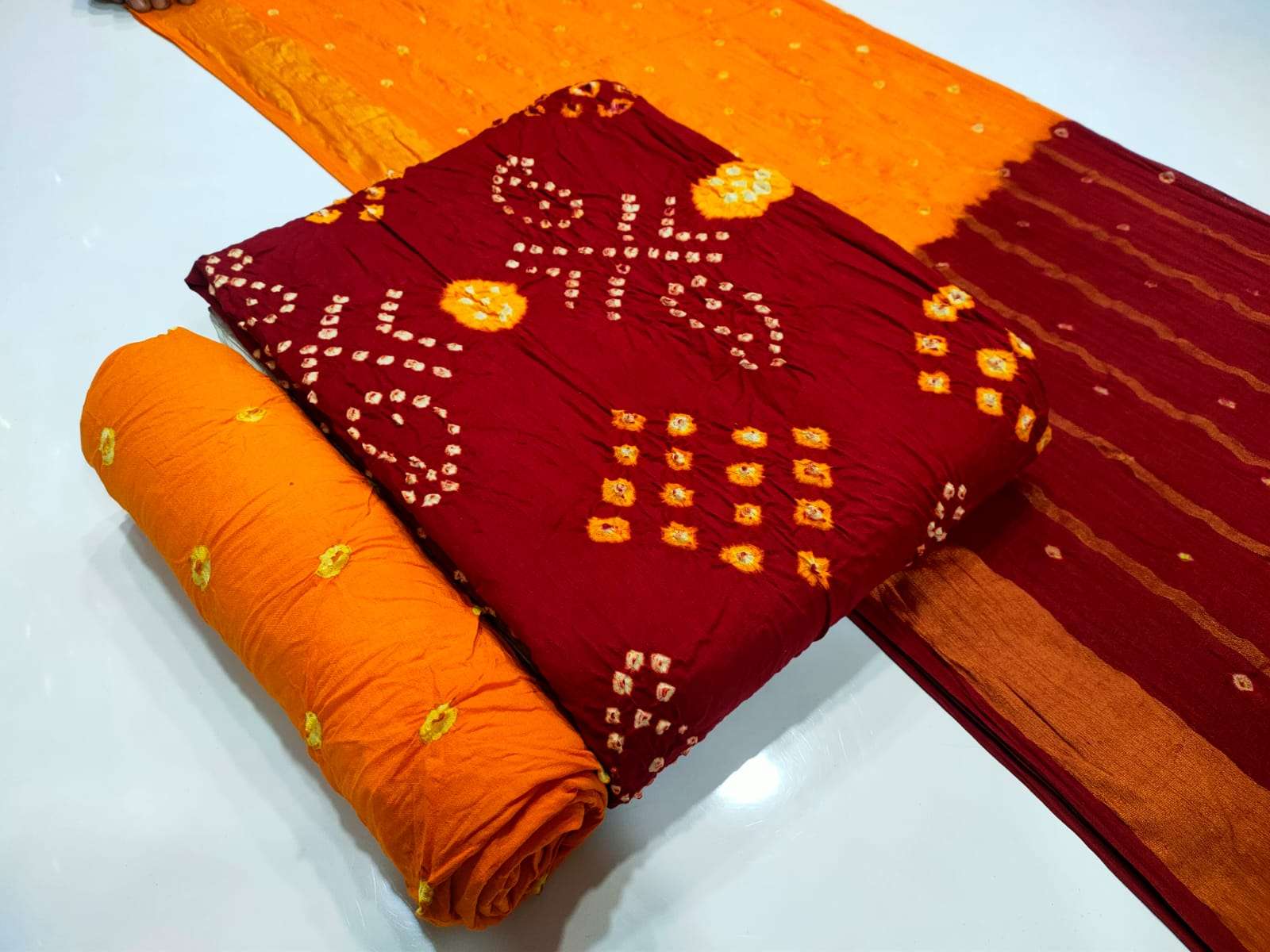 Black-Orange Cotton Bandhani Dress Material | KaLa Bandhej