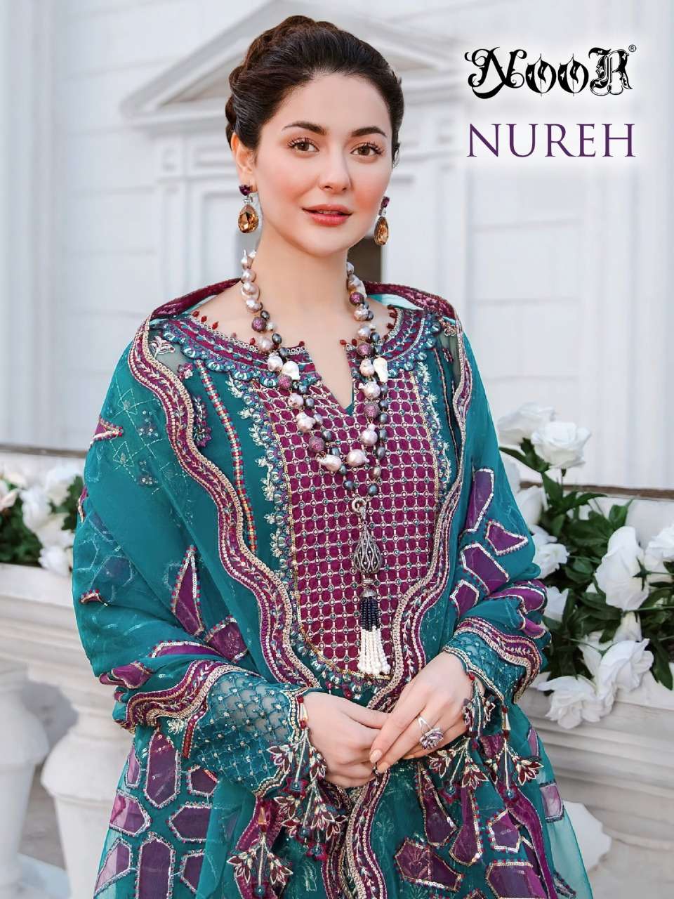 noor nureh series 13104-13106 georgette heavy embroidery suit 