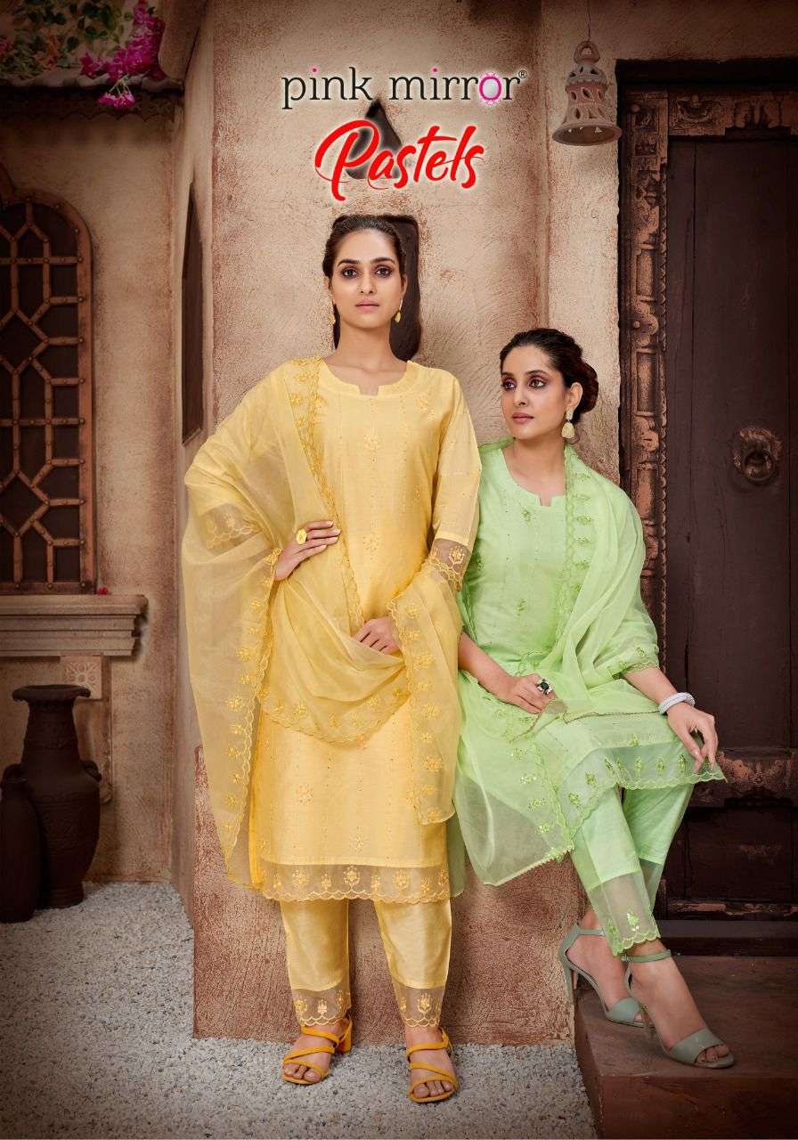 pink mirror pastels series 1001-1006 Viscose with embroidery readymade suit