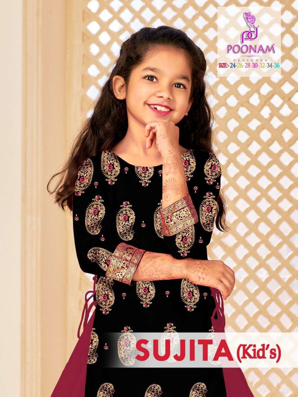 poonam kids sujita Pure Rayon foil print with gown style kurti 