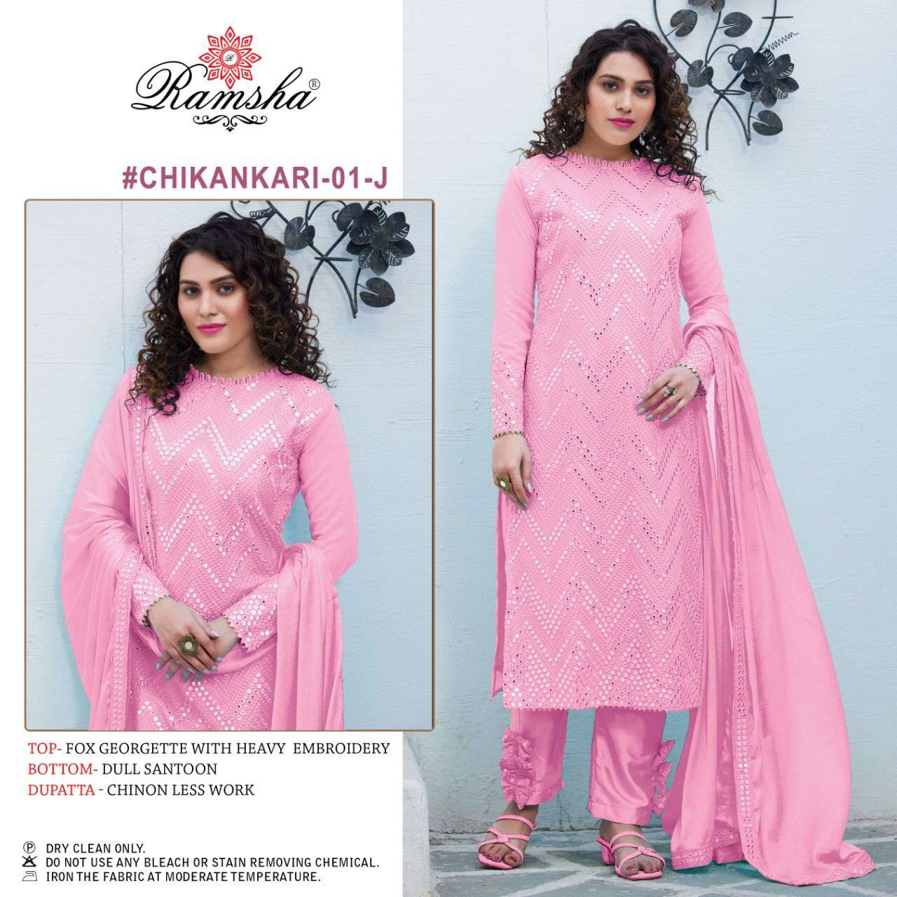 RAMSHA CHIKANKARI-01 DESIGNER GEORGETTE SUIT 