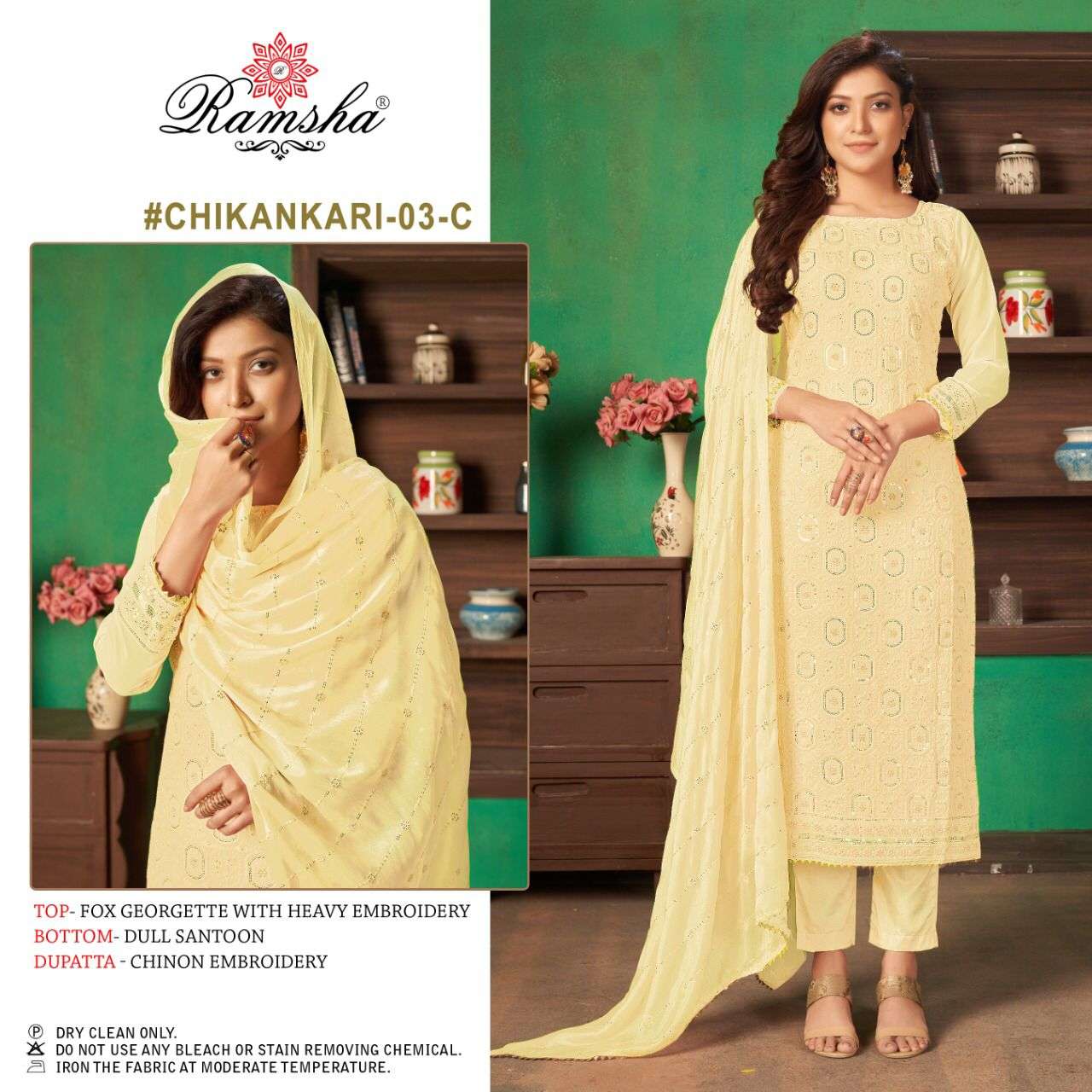 RAMSHA CHIKANKARI-03 Nx DESIGNER GEORGETTE SUIT 