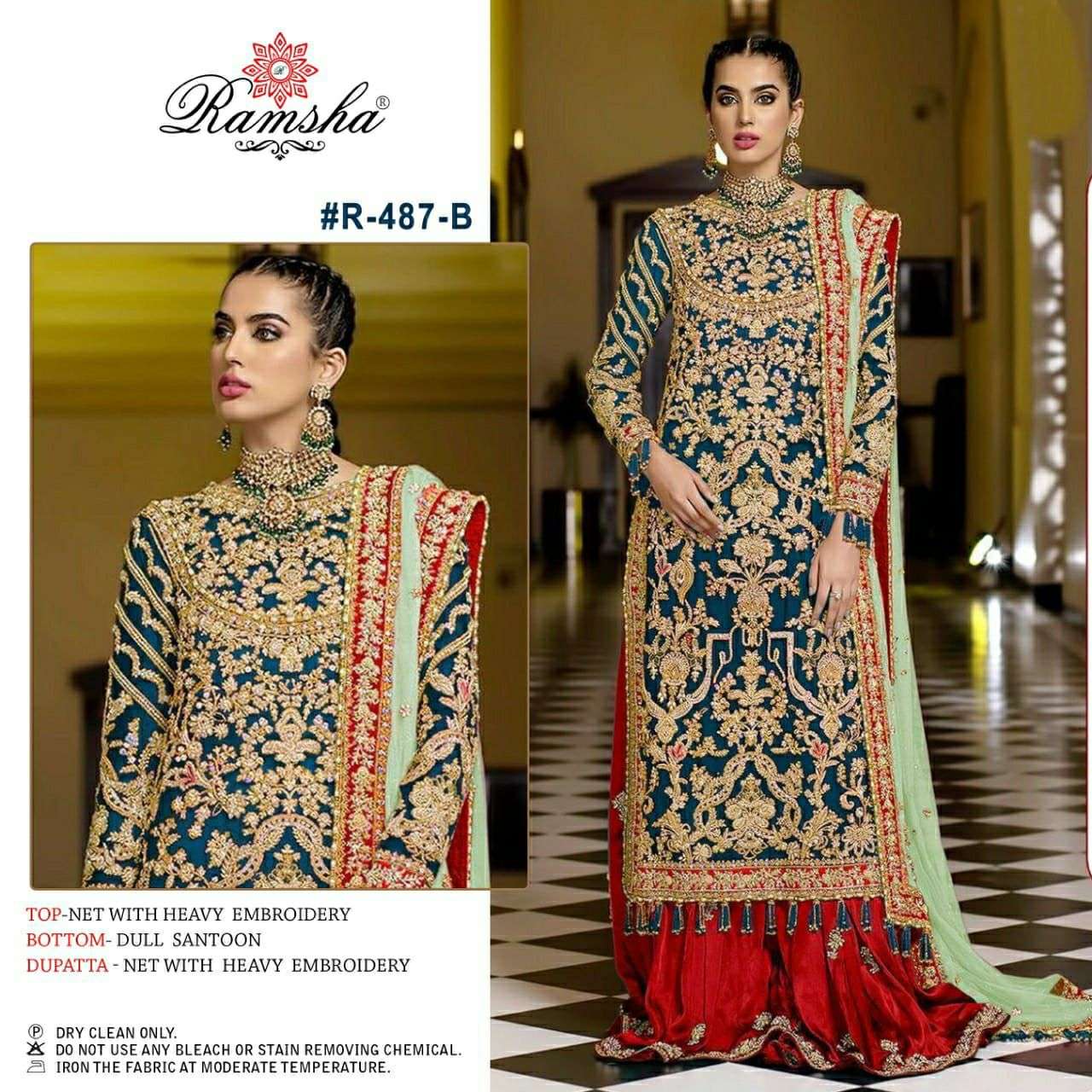 RAMSHA R-487 DESIGNER NET HEAVY EMBROIDERY SUIT 