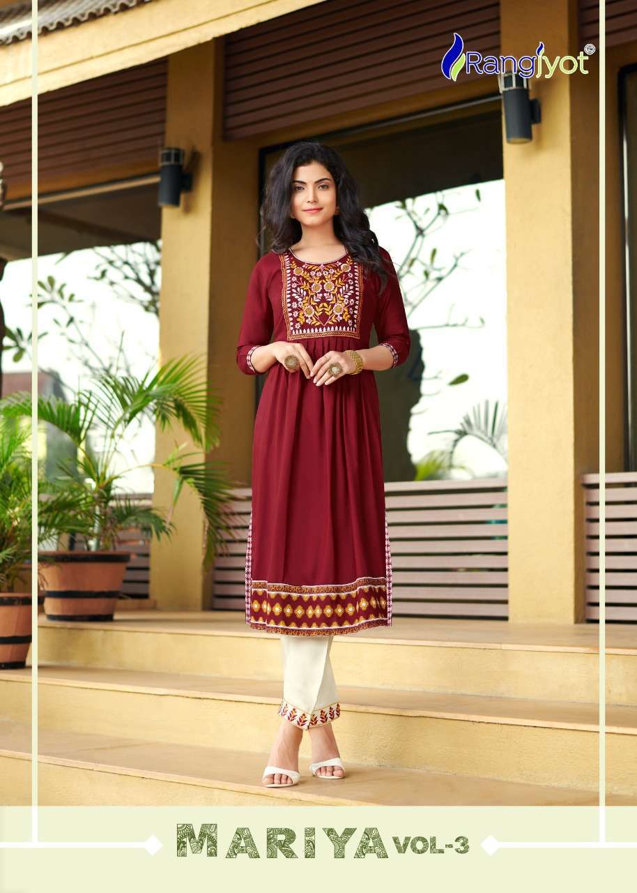 rangjyot maria vol 3 series 2017-2024 14 Kg Heavy Rayon kurti