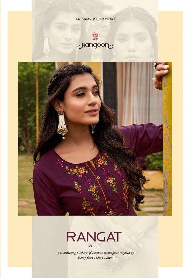 rangoon rangat vol 2 series 3351-3356 fancy cotton lining kurti