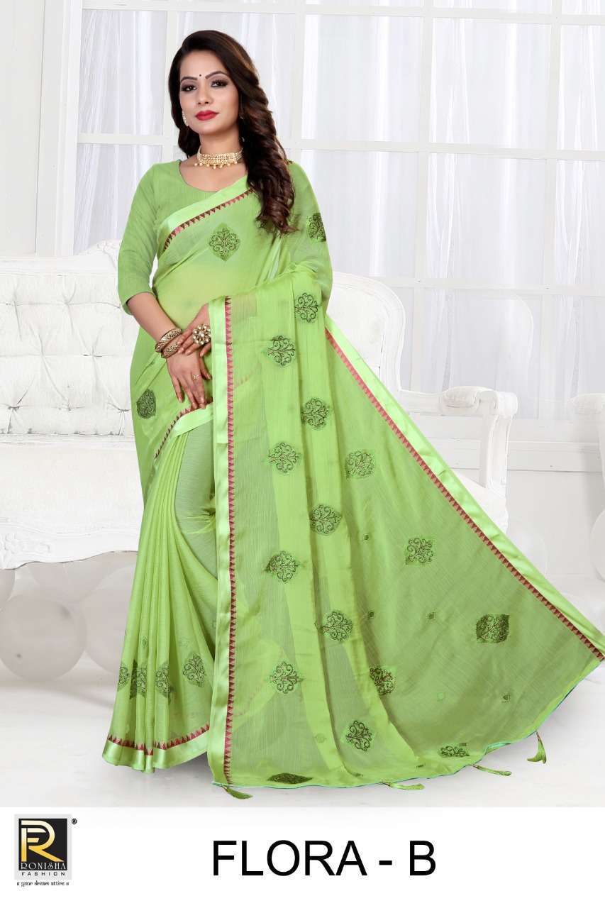 ranjna saree Flora chiffon fancy thread worked saree