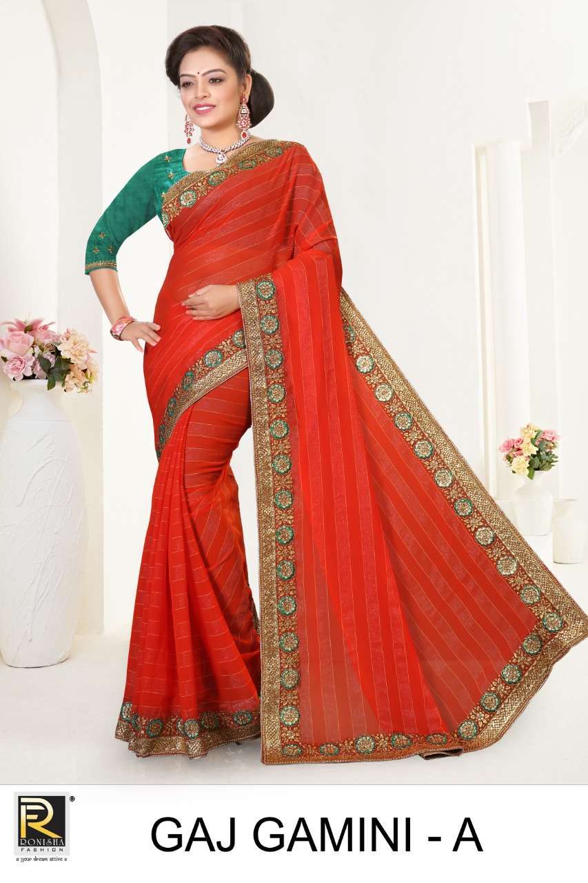 ranjna saree Gaj gamini chiffon embroidered saree