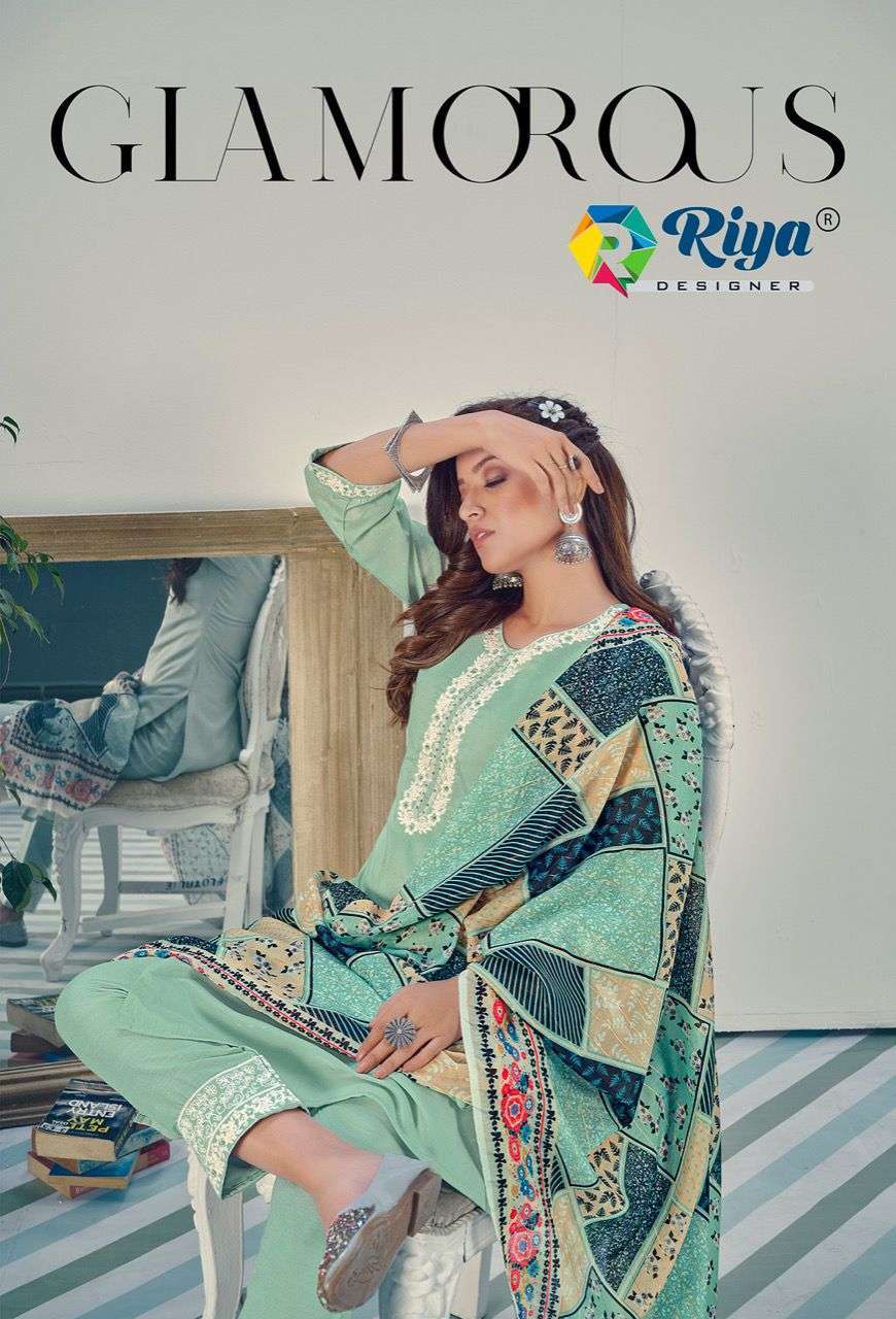 riya designer glamours series 1001-1006 Chinon Butty readymade suit