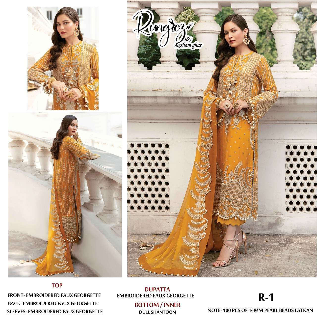 rungrez reshamghar series R-1 georgette heavy embroidery suit 