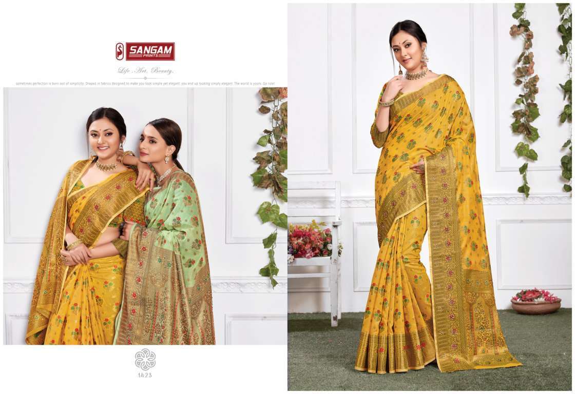 Sangam chitrakoot series 1423-1428 Cotton stone work saree