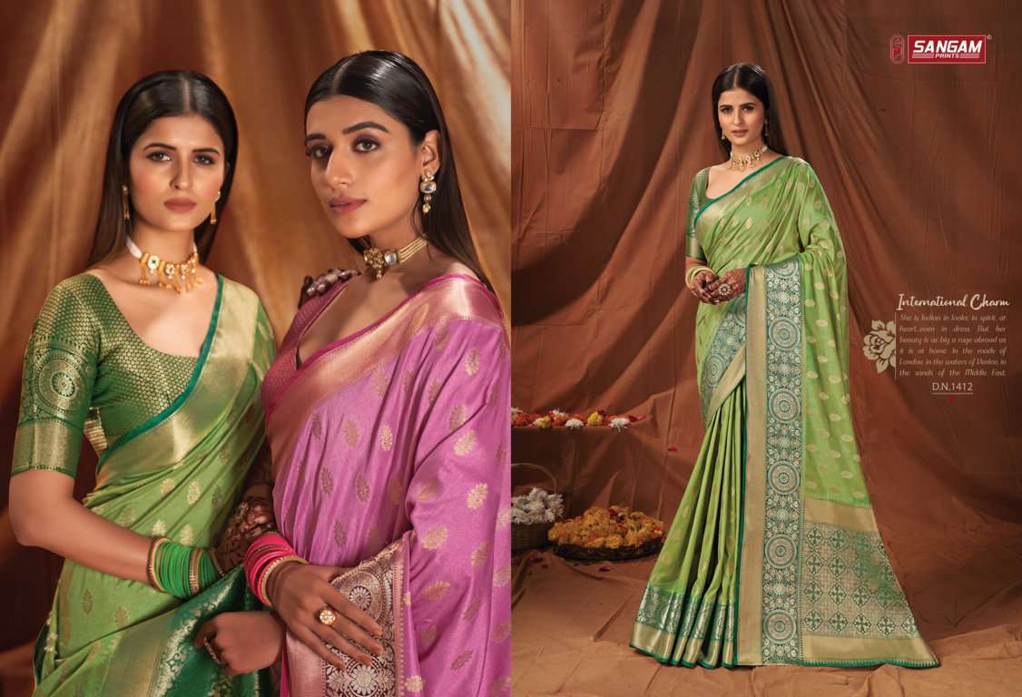 sangam prints naveli silk series 1409-1414 silk zari weaving saree