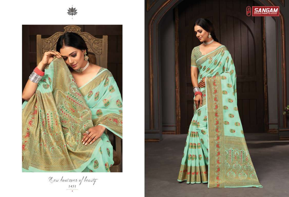 sangam prints sahi kala series 1429-1434 cotton work saree