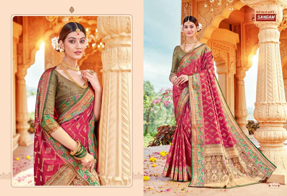 sangam prints taramani series 7107-7112 banarasi silk saree