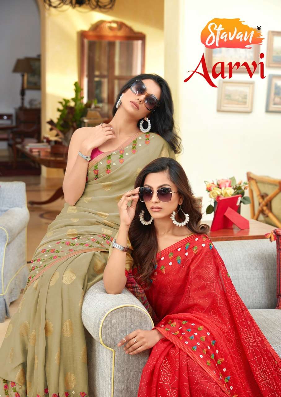 STAVAN AARVI DESIGNER PURE CHIFFON SAREE