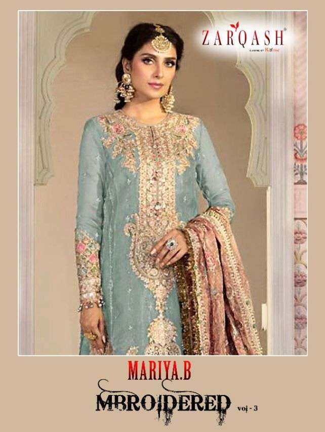 ZARQASH MARIYA. B MBROIDERED VOL-3 Z-2080 DESIGNER ORGANZA SUIT 