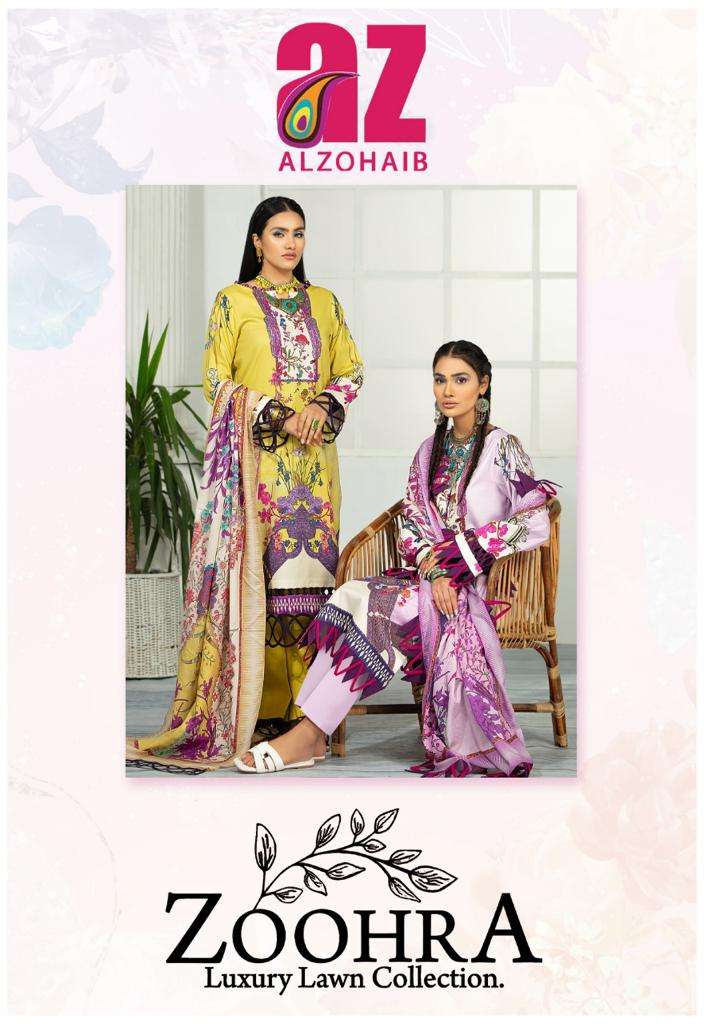 Alzohaib Zoohra series 01-06 pure lawn cotton suit