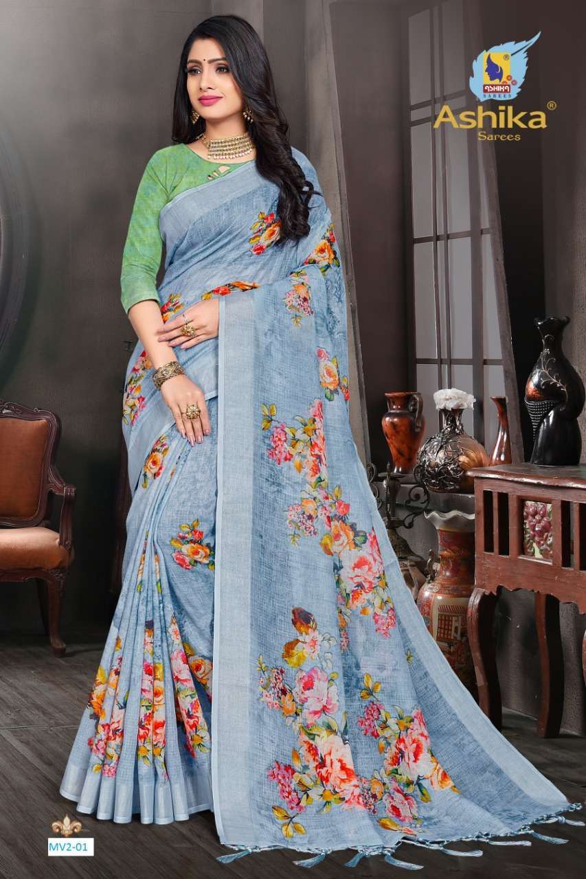 Ashika mahive vol 2 linen digital print saree