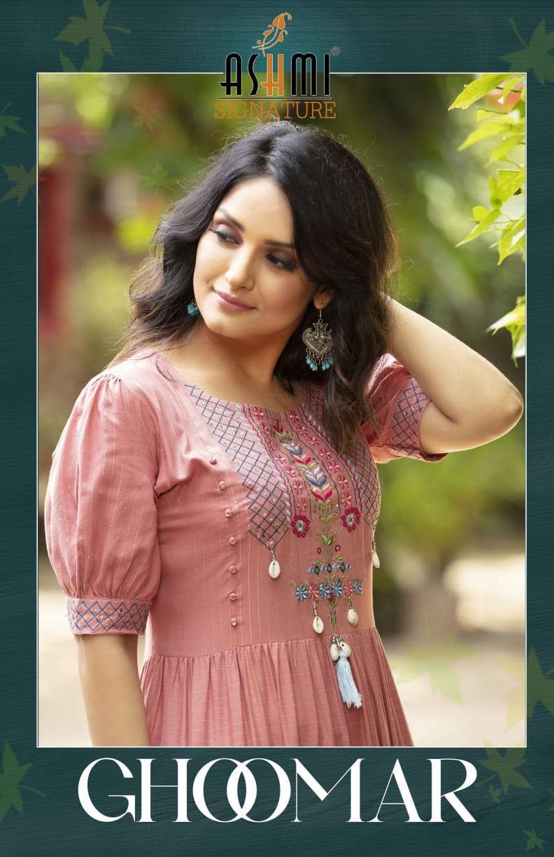 ashmi signature ghoomar series 101-108 heavy rayon lurex kurti 