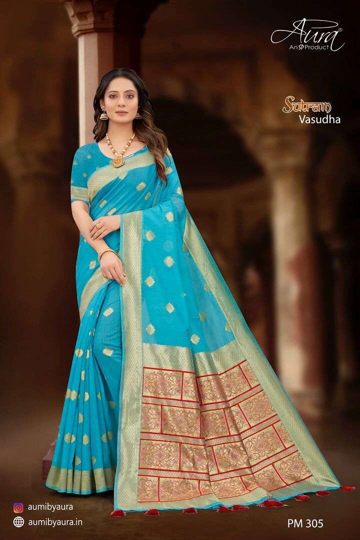 Aura sutram vasudha series 301-306 soft cotton saree