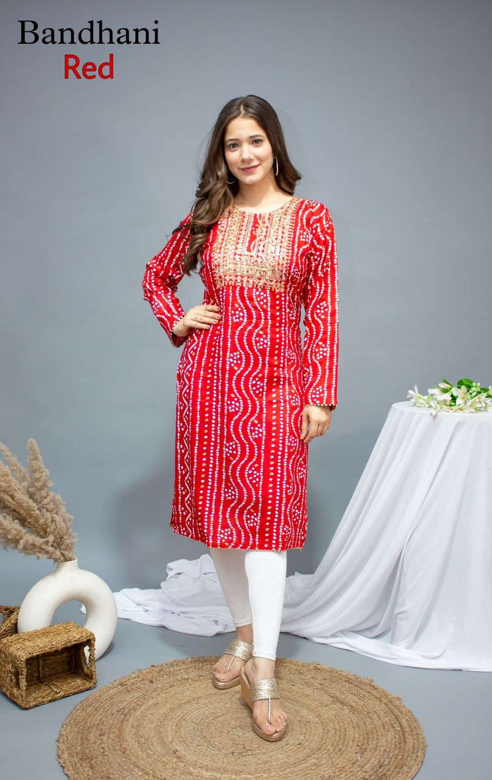 BANDHEJ 2.0 DESIGNER RAYON BANDHANI PRINT KURTI 