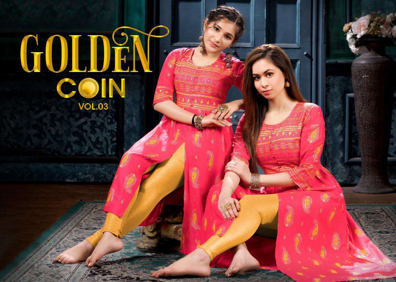 beauty queen golden coin vol 3 series 301-308 heavy pure rayon 14 kg kurti