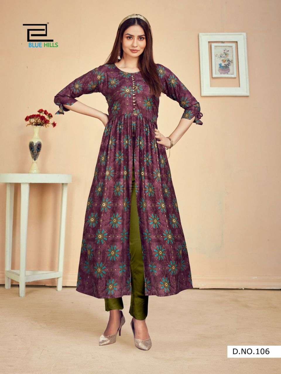 BLUE HILLS PUSHPA 3.0 DESIGNER 14 KG RAYON KURTI 