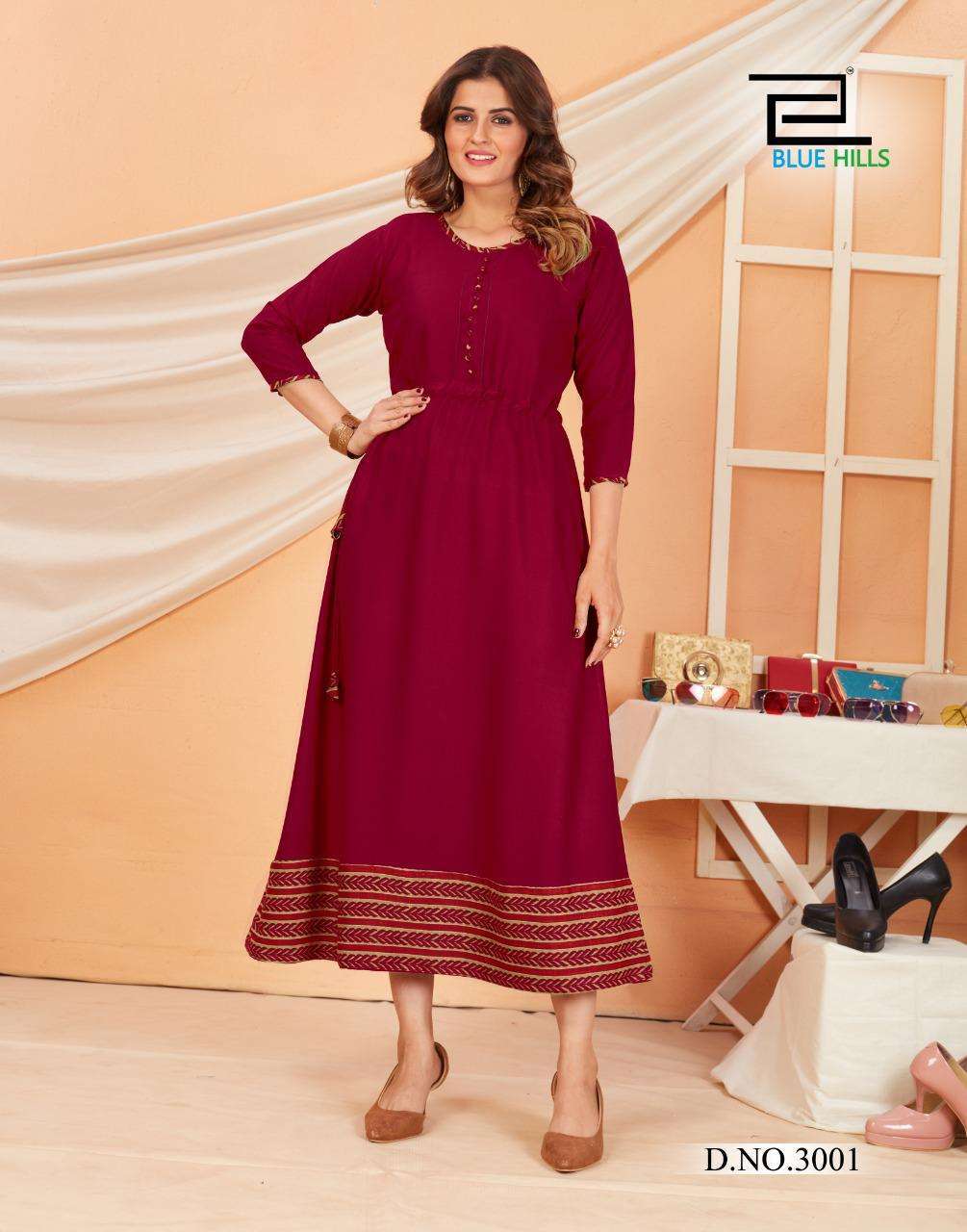 blue hills special vol 3 series 3001-3002 rayon 14 kg kurti 