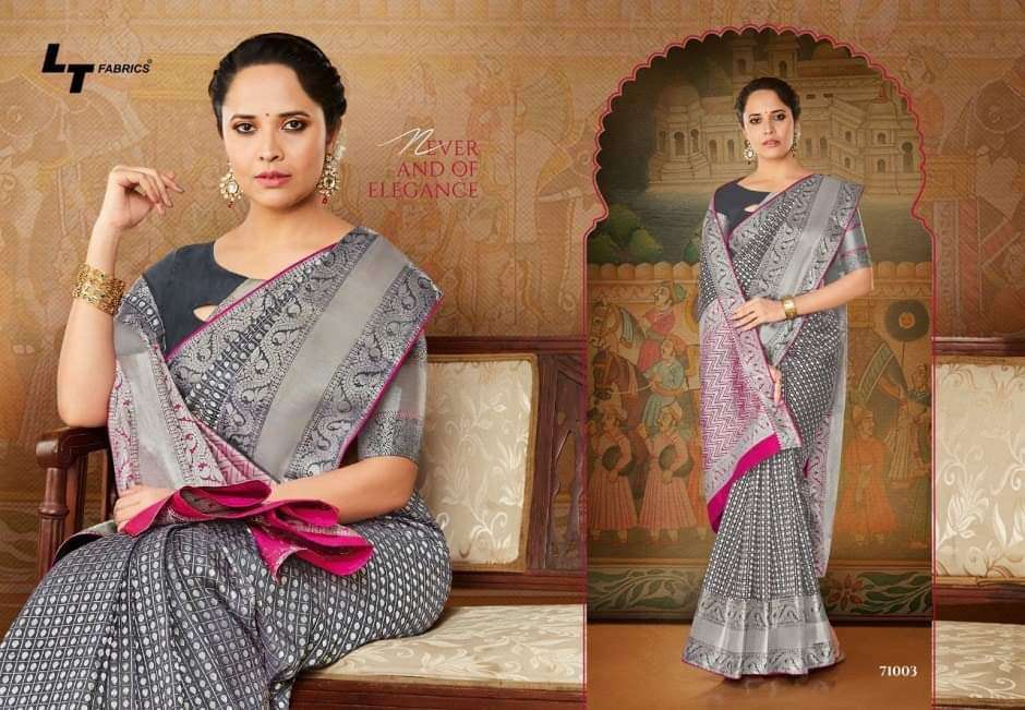 BT-03 DESIGNER LICHI SILK WITH WEAVING SILVER JARI SAREE 