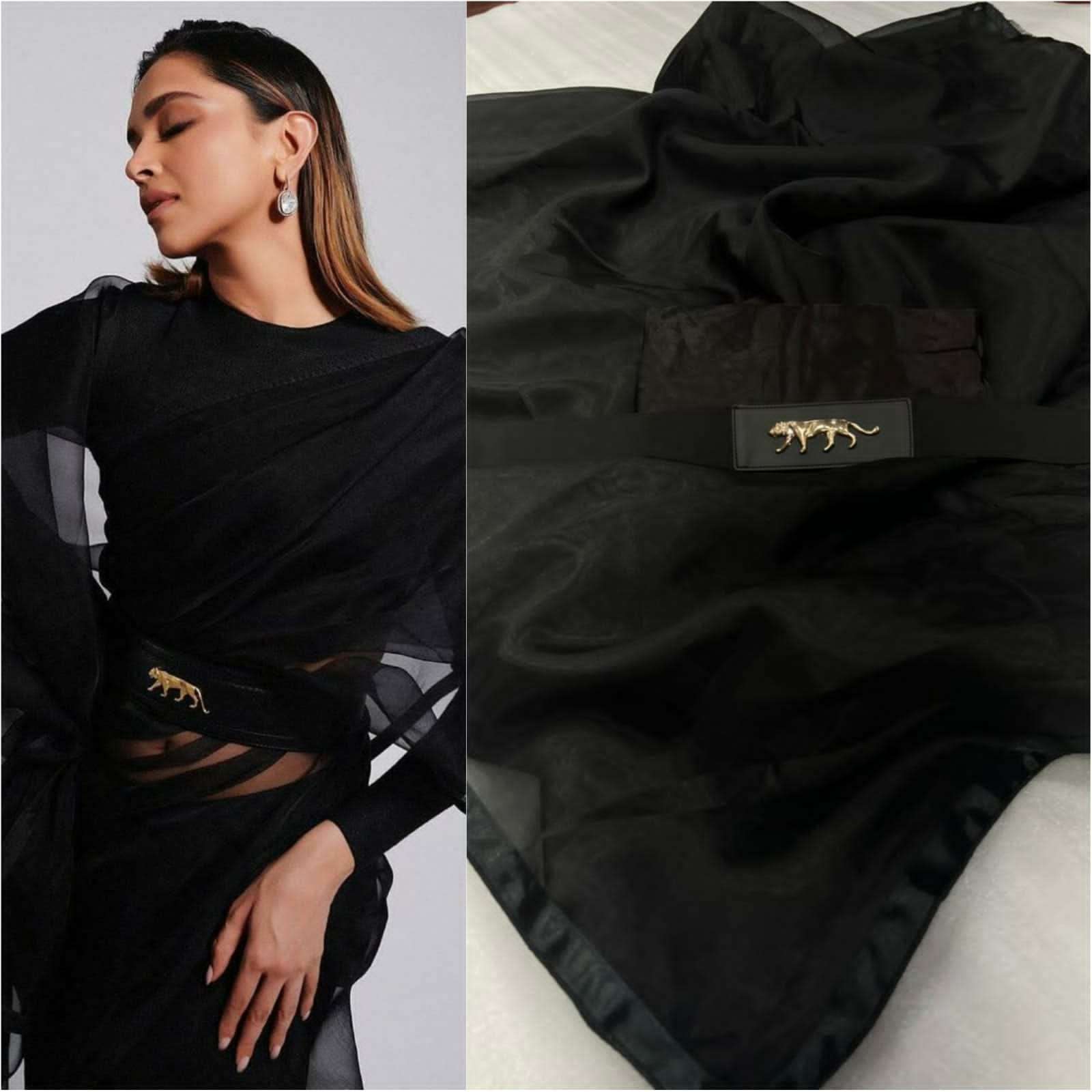 BT-16 DEEPIKA PADUKONE DESIGNER HEAVY NYLON ORGANZA SILK BLACK COLOUR SAREE