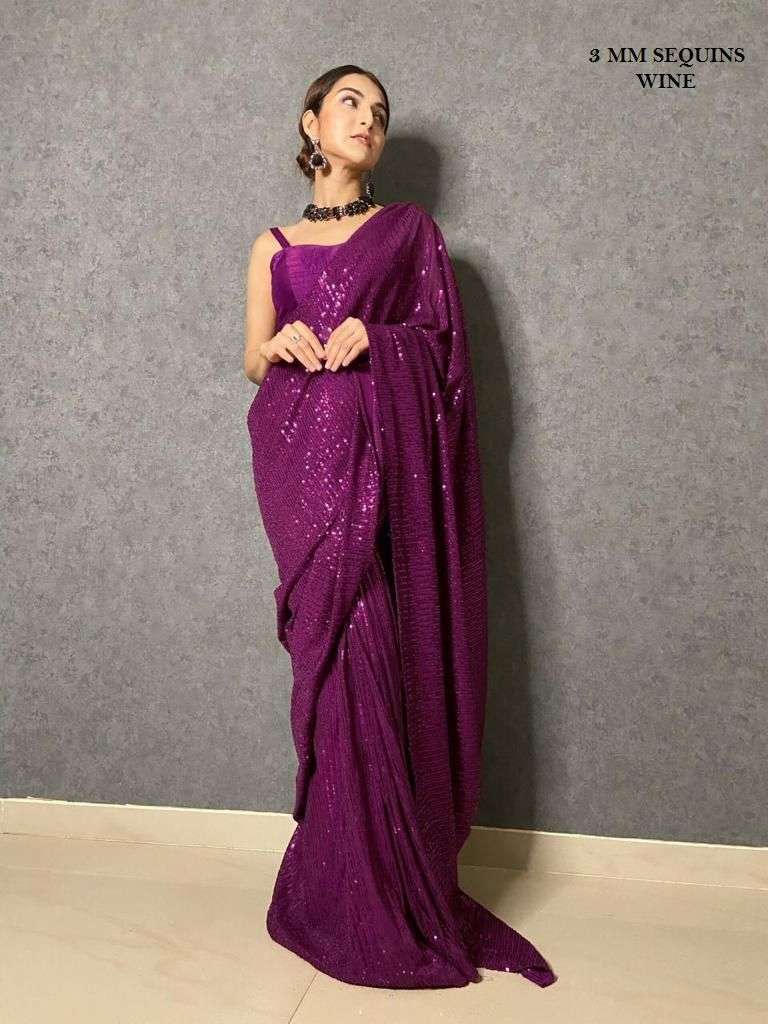 BT-16 DESIGNER GEORGETTE 3MM SEQUENCE WORK SAREE ALL OVER 