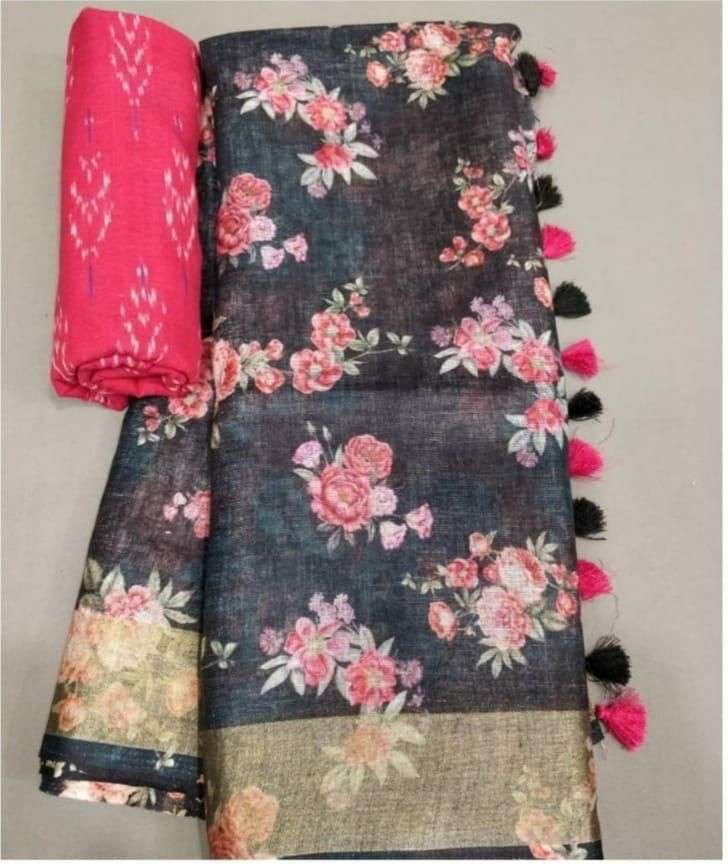 BT-52 DESIGNER LINEN DIGITAL PRINT WITH JARI SAREE 