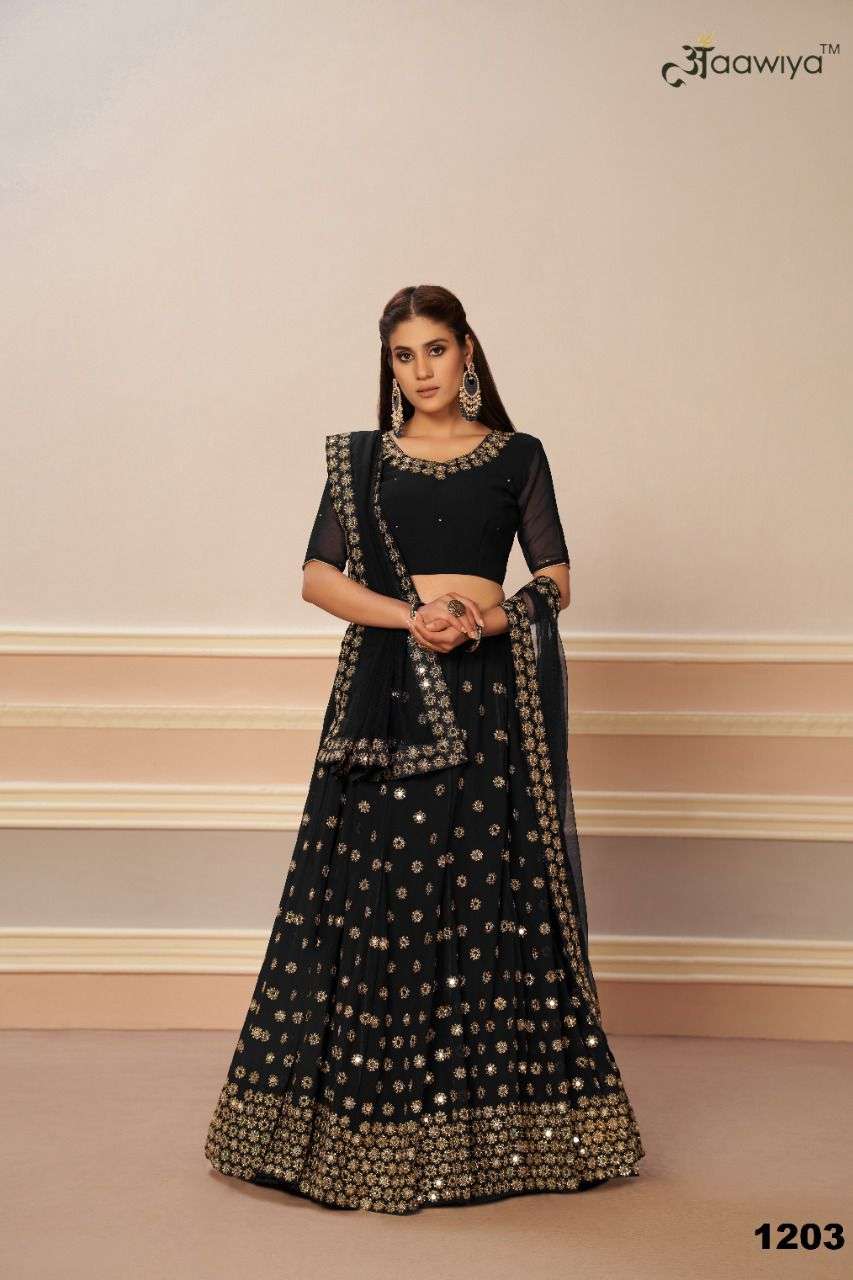 CODE-1203 BLACK MIRROR DESIGNER GEORGETTE LEHENGA 