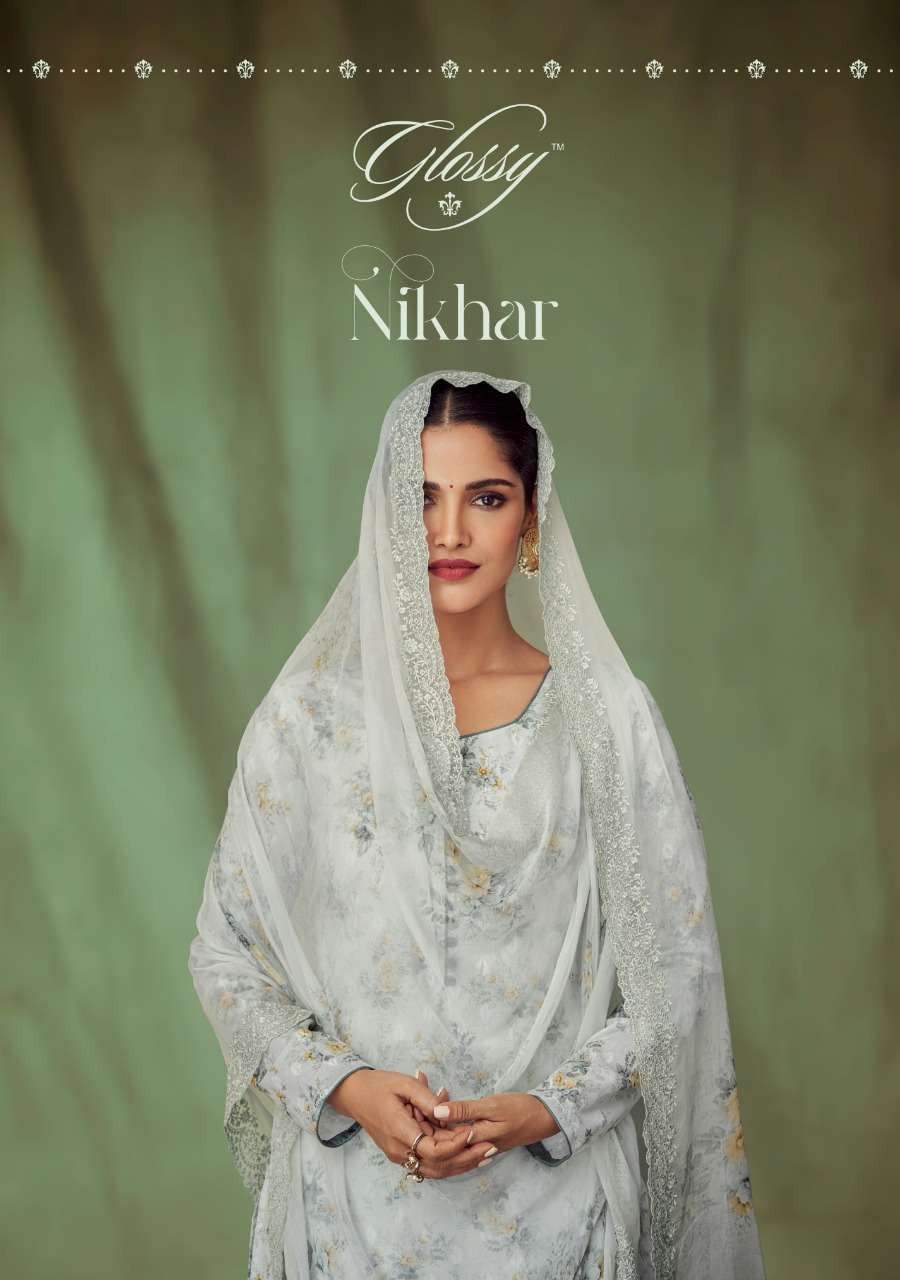 glossy nikhar series 072-077 pure cotton jacquard suit 